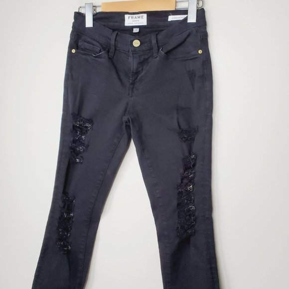 FRAME Le Skinny de  Jeanne Black Distressed Modern Skinny Jeans - Picture 4 of 10